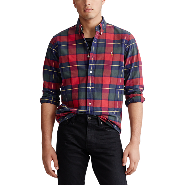 Rustic Red/Yellow Mu Custom Fit Plaid Oxford Shirt Polo Ralph Lauren 4
