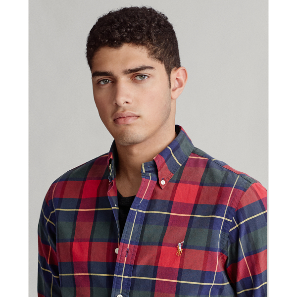 Rustic Red/Yellow Mu Custom Fit Plaid Oxford Shirt Polo Ralph Lauren 6