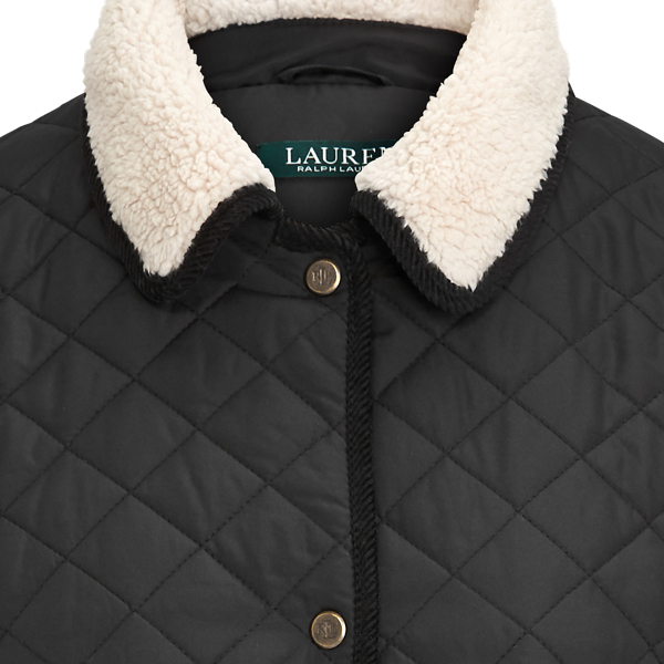 Black Corduroy-Trim Quilted Jacket Lauren 8
