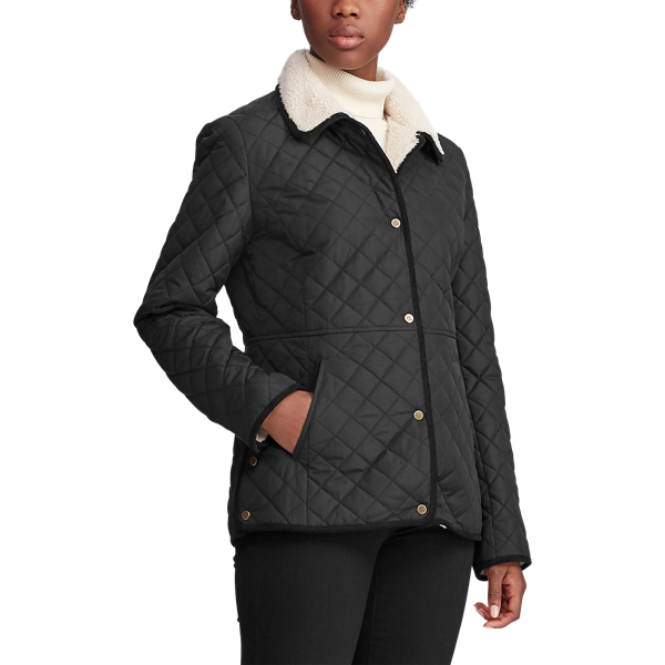Black Corduroy-Trim Quilted Jacket Lauren 5