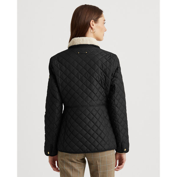 Black Corduroy-Trim Quilted Jacket Lauren 6