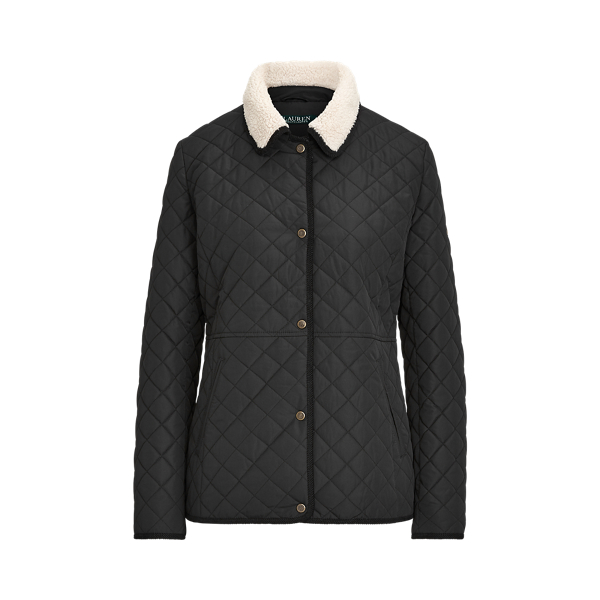 Black Corduroy-Trim Quilted Jacket Lauren 2