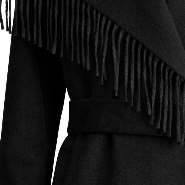 【Ralph Lauren】Fringe Drape Wool Blend Coat Lauren in Camel Women's Lauren Ralph Lauren Fringe Drape Front Wool | 6pm