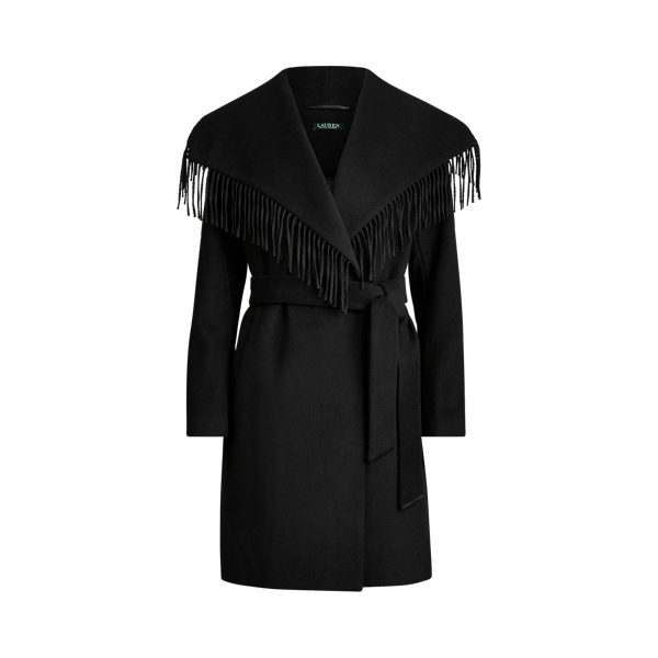 Fringe Wool Blend Wrap Coat