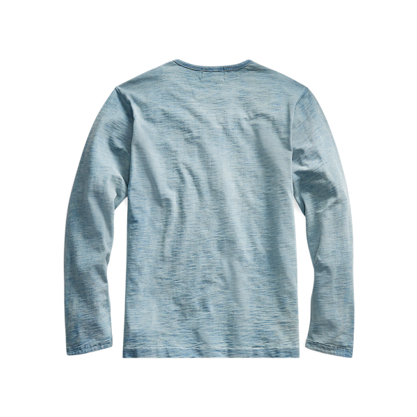 Washed Blue Indigo Embroidered Jersey Henley RRL 2