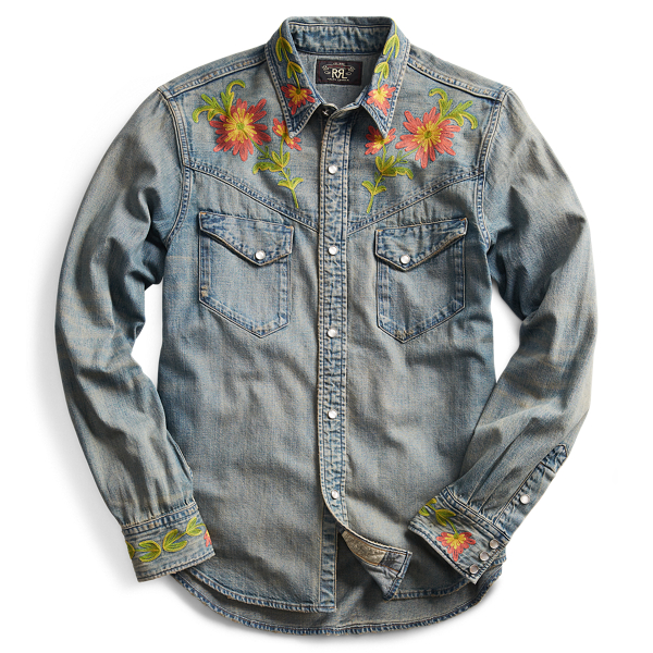 Camisa Western em denim slim fit