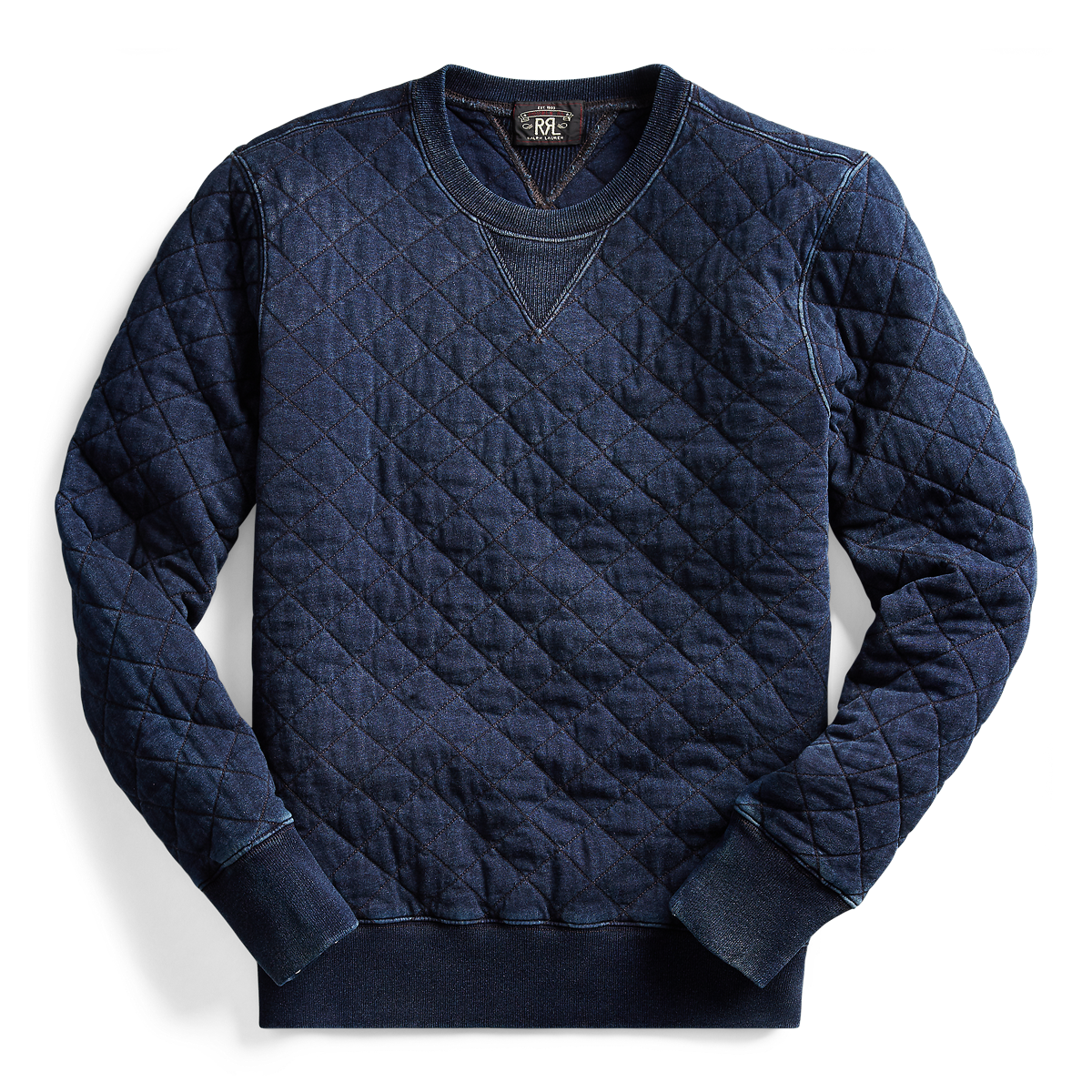 Quilted Indigo Cotton Crewneck