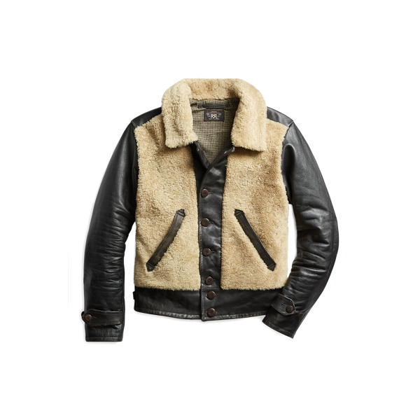 Veste moto cuir et mouton retourn&eacute; RRL en 1