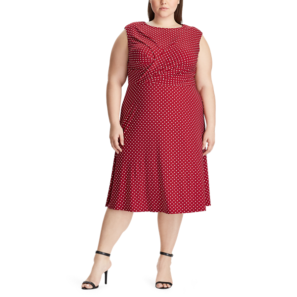 Dark Raspberry/Colonial C Jersey Fit-and-Flare Dress Lauren Woman 2
