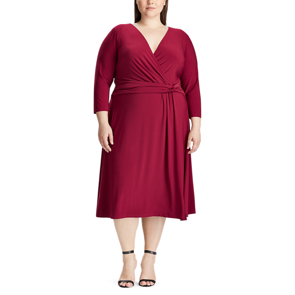 Jersey-Wickelkleid mit Zierknoten Lauren Woman in Dunkles Himbeerrot 2