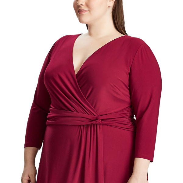 Jersey-Wickelkleid mit Zierknoten Lauren Woman in Dunkles Himbeerrot 4