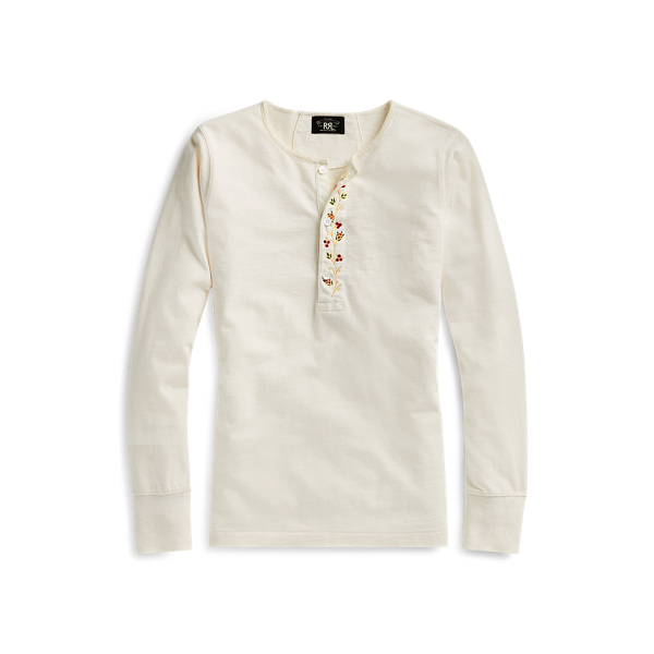 Floral-Embroidered Henley RRL 1