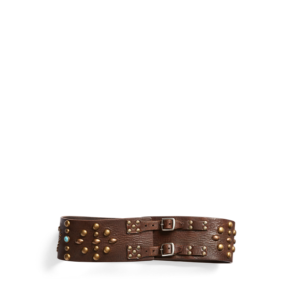 Vintage Brown Studded Leather Wide Belt RRL 2