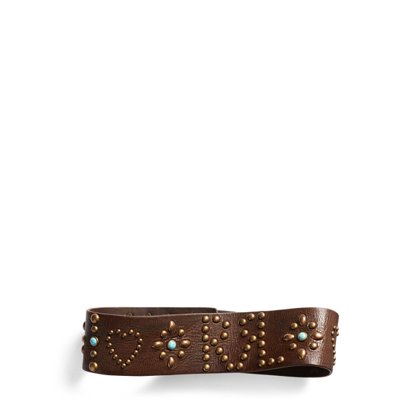 Vintage Brown Studded Leather Wide Belt RRL 4