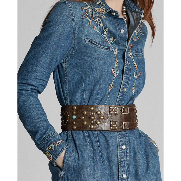 Vintage Brown Studded Leather Wide Belt RRL 3