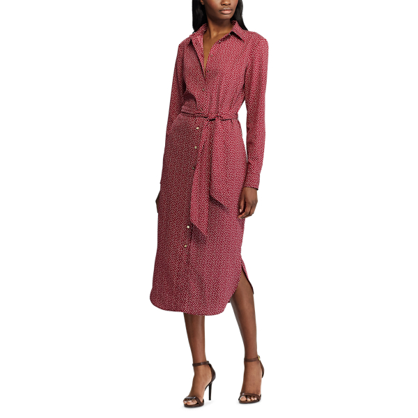 Robe-chemise en cr&ecirc;pe imprim&eacute;e Lauren en Framboise fonc&eacute; multi 3