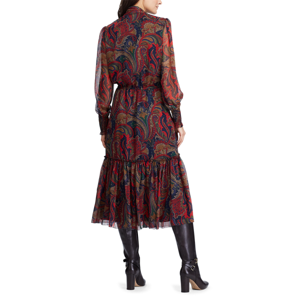 Lauren Navy Multi Georgette Tie-Neck Dress Lauren 4
