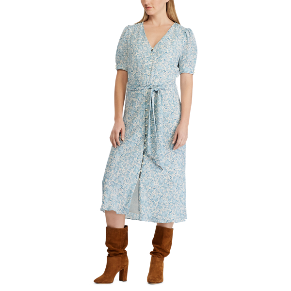 Mascarpone Cream Multi Floral-Print Georgette Dress Lauren 3