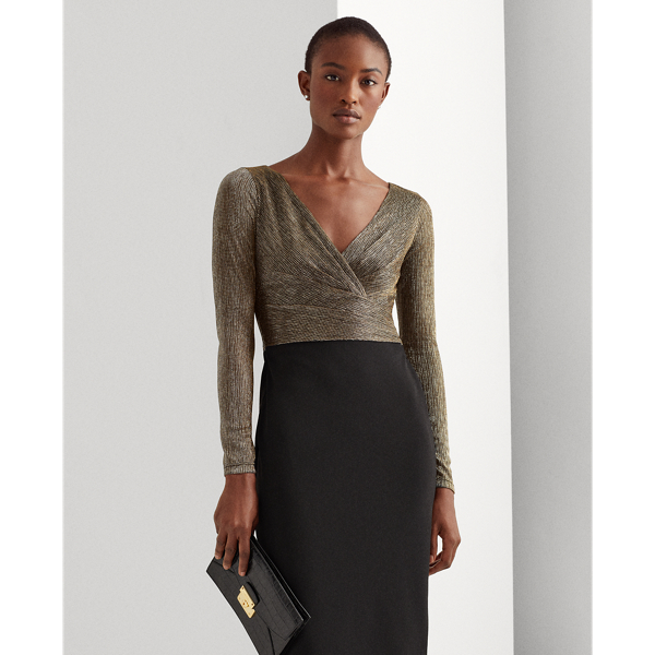 Black Metallic-Bodice Jersey Dress Lauren 4
