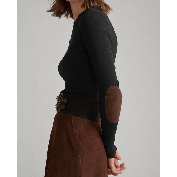 Black Elbow-Patch Rib-Knit Top Polo Ralph Lauren 6