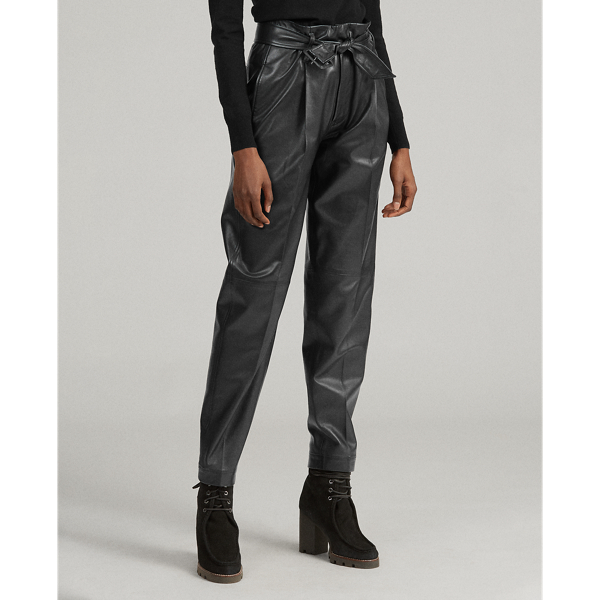 Black Lambskin Paperbag Trouser Polo Ralph Lauren 3
