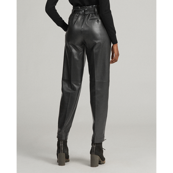 Black Lambskin Paperbag Trouser Polo Ralph Lauren 4