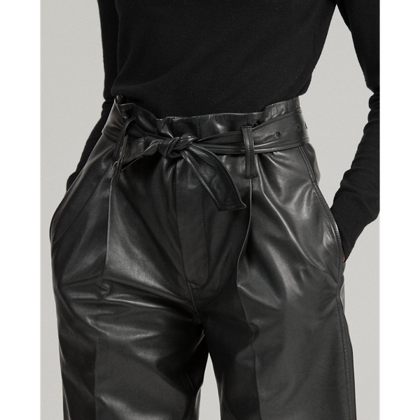 Black Lambskin Paperbag Trouser Polo Ralph Lauren 5