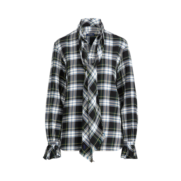 Plaid Necktie Cotton Shirt
