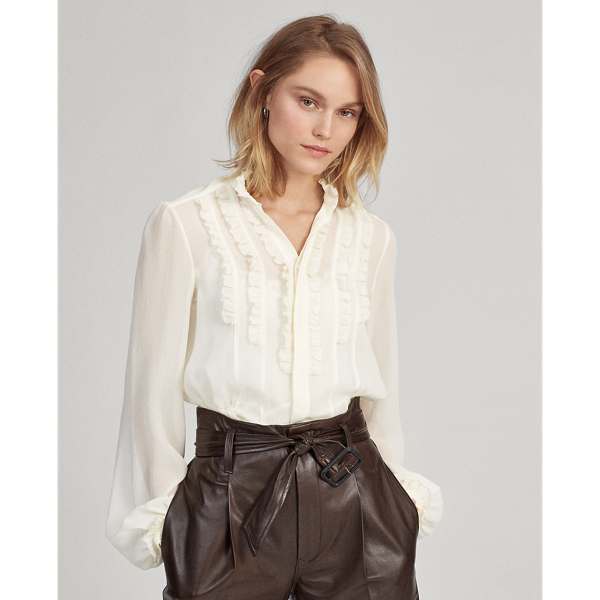 Ruffle Trim Silk Shirt