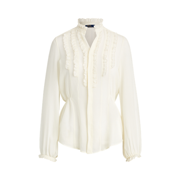 Ruffle-Trim Silk Shirt Polo Ralph Lauren in 1