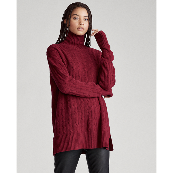 Burgundy Cable-Knit Turtleneck Sweater Polo Ralph Lauren 1