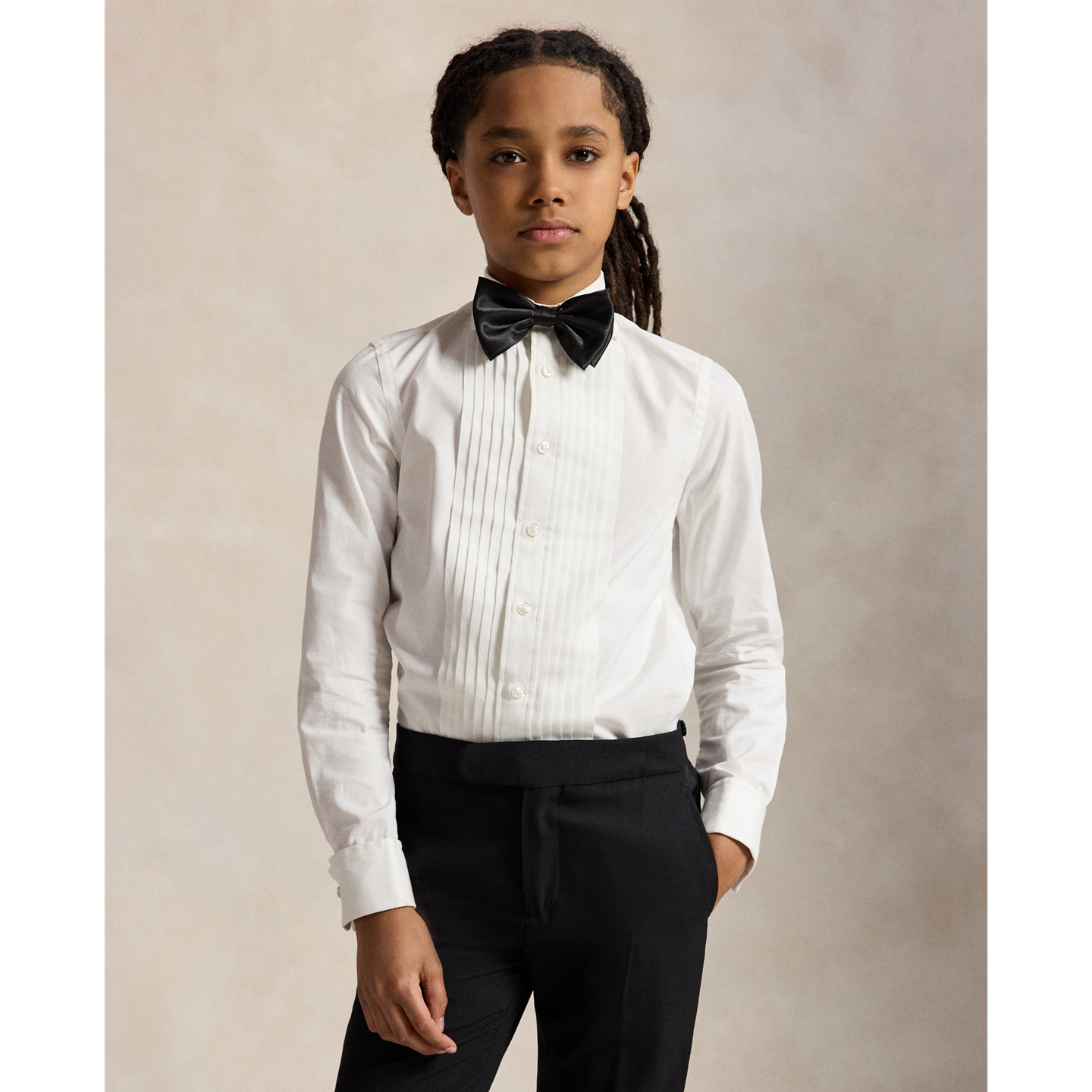 Детская рубашка Ralph Lauren Slim Fit Cotton Poplin Tuxedo, цвет: Белый — фото 4