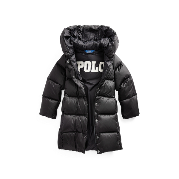 Polo Black Quilted Down Long Coat Girls 7-16 3