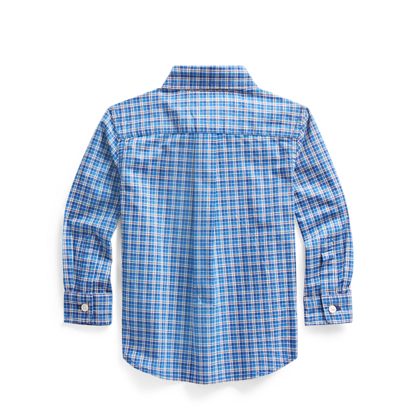 Blue/White Multi Plaid Cotton Poplin Shirt Baby Boy 2