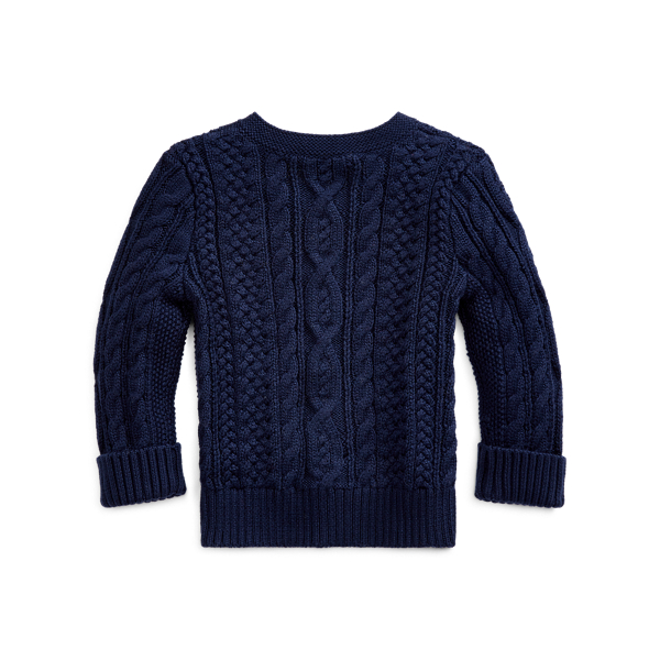 Refined Navy Aran-Knit Cotton Cardigan Baby Boy 2