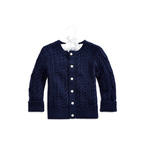Refined Navy Aran-Knit Cotton Cardigan Baby Boy 1