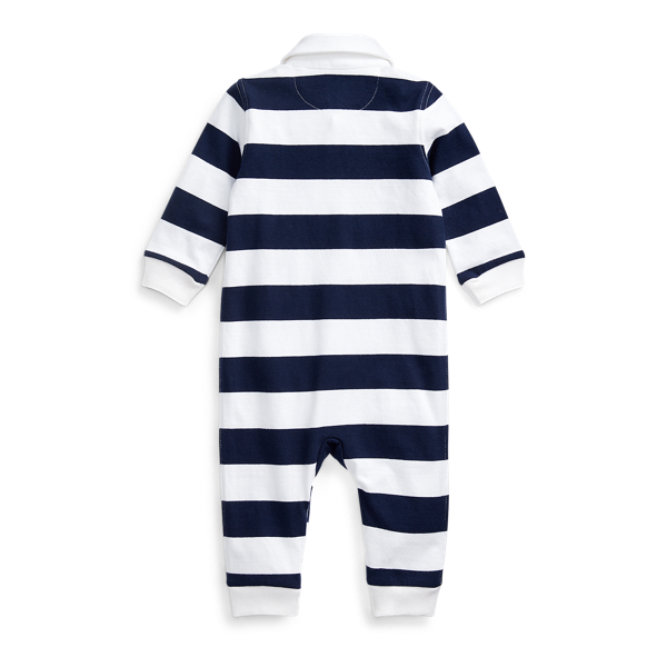 Refined Navy/White Striped Cotton Rugby Coverall Baby Boy 2