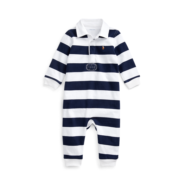 Refined Navy/White Striped Cotton Rugby Coverall Baby Boy 1