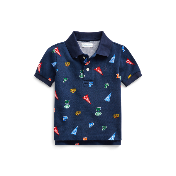 Pennant-Print Cotton Mesh Polo