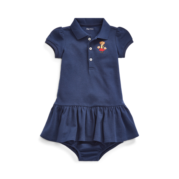 Refined Navy School Bear Piqu&eacute; Dress Baby Girl 1