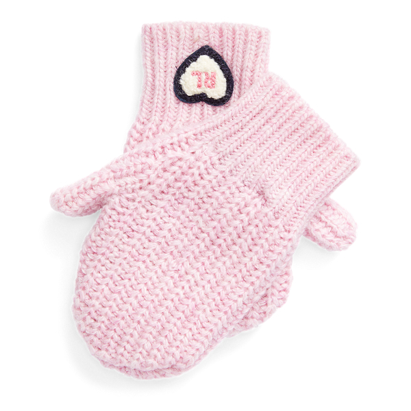 Hint Of Pink Chenille-Patch Mittens Baby Girl 1