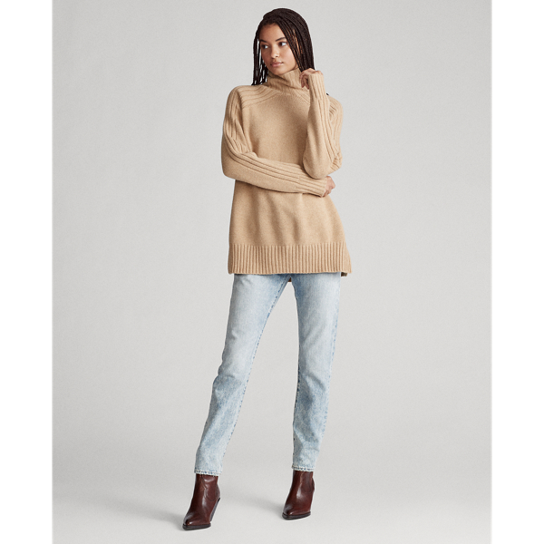 Camel Melange Ribbed Turtleneck Jumper Polo Ralph Lauren 3
