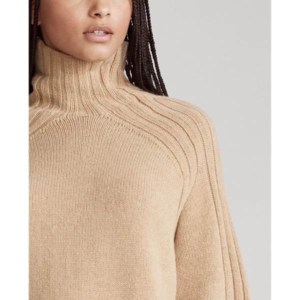 Camel Melange Ribbed Turtleneck Jumper Polo Ralph Lauren 6