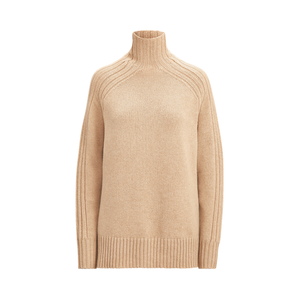 Camel Melange Ribbed Turtleneck Jumper Polo Ralph Lauren 2