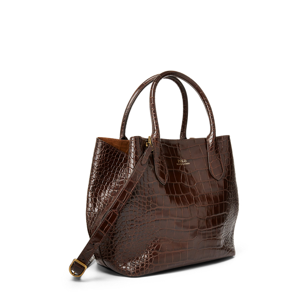 Chocolate Embossed Medium Bellport Tote Polo Ralph Lauren 3