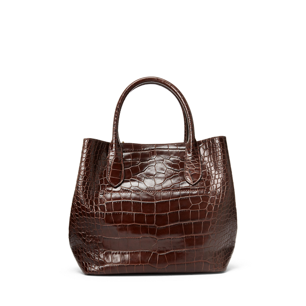 Chocolate Embossed Medium Bellport Tote Polo Ralph Lauren 4