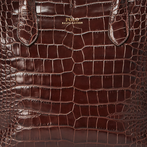 Chocolate Embossed Medium Bellport Tote Polo Ralph Lauren 6
