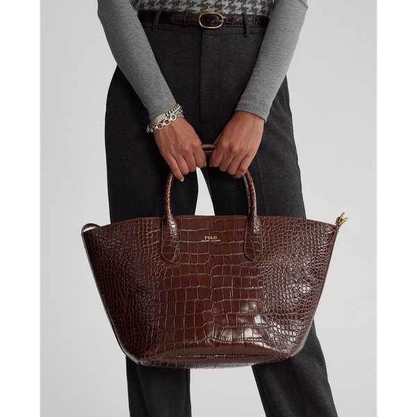 Chocolate Embossed Medium Bellport Tote Polo Ralph Lauren 7
