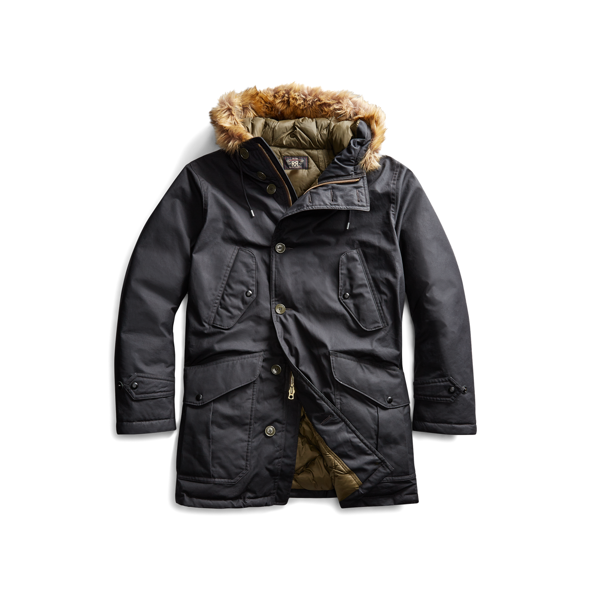 RRL ダブルアールエル Travis Waxed Cotton Parka ワックスコットンパーカー 782784657001 L Black  Double RL オイルド ダウンコート ファー アウター g11246 - メルカリ