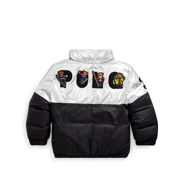 Silver / Black Polo Bear Foil Down Jacket Boys 2-7 2